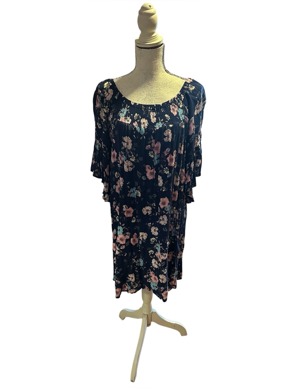 Navy Dress with Floral Pattern